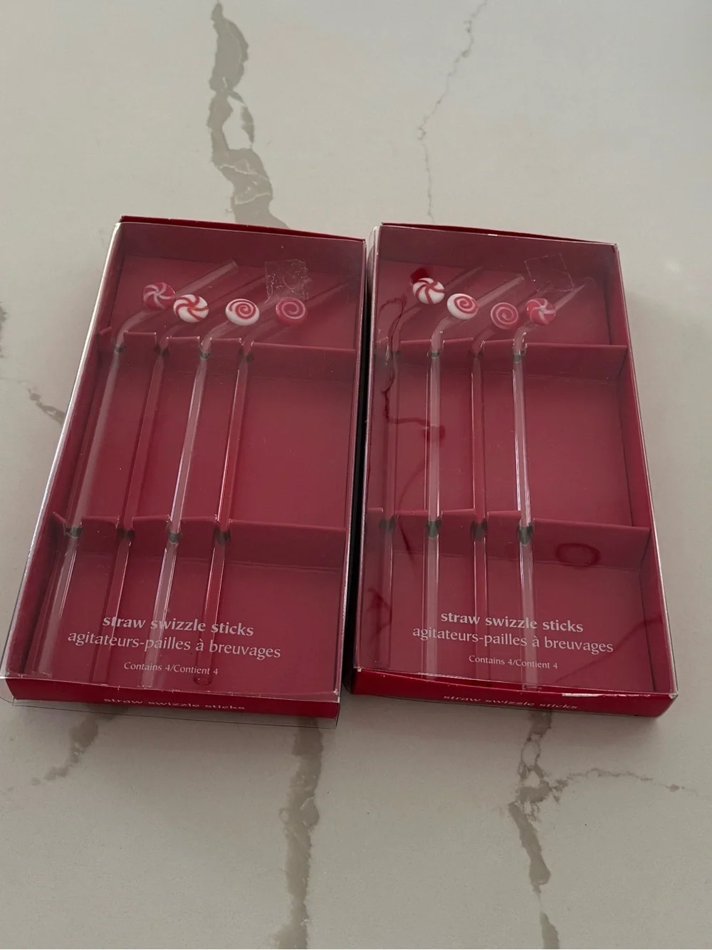 Pier 1 Christmas Candy Cane Set of 4 Glass Straws NWT